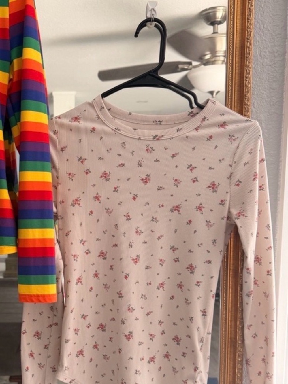 No Boundaries Cream Long-Sleeve Tee with Pink Floral Print